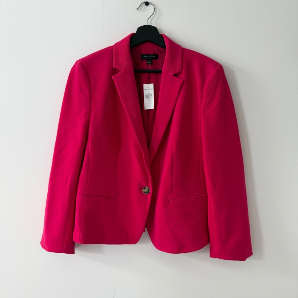 Ann Taylor Womens Pink Textured Single Button Blazer Jacket Womens Size 12 NWT